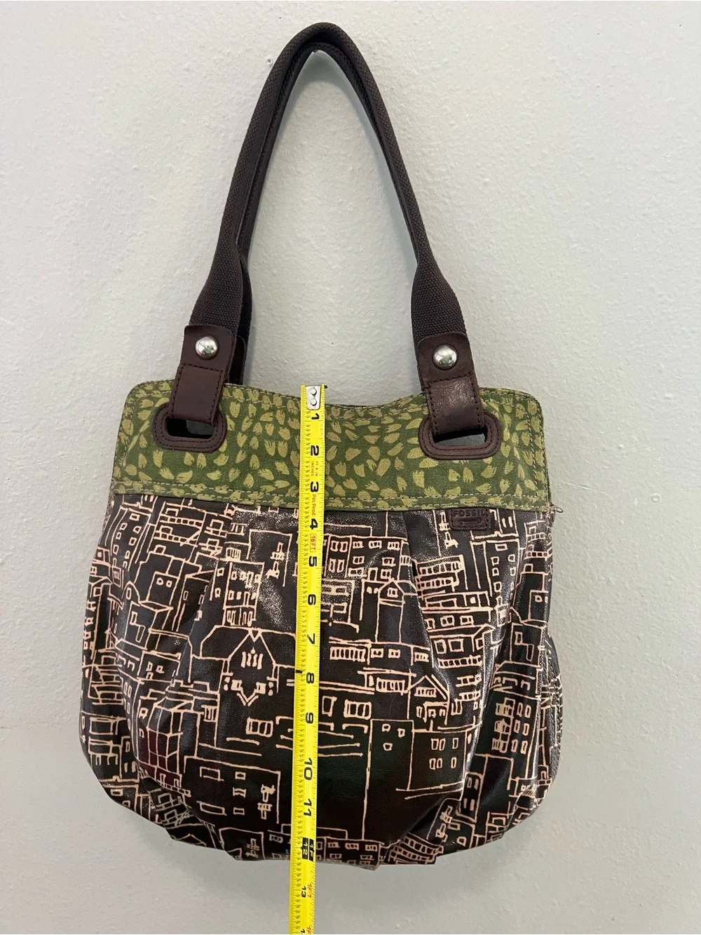 Fossil Key-Per Cityscape Print Canvas Tote Shoulder Bag